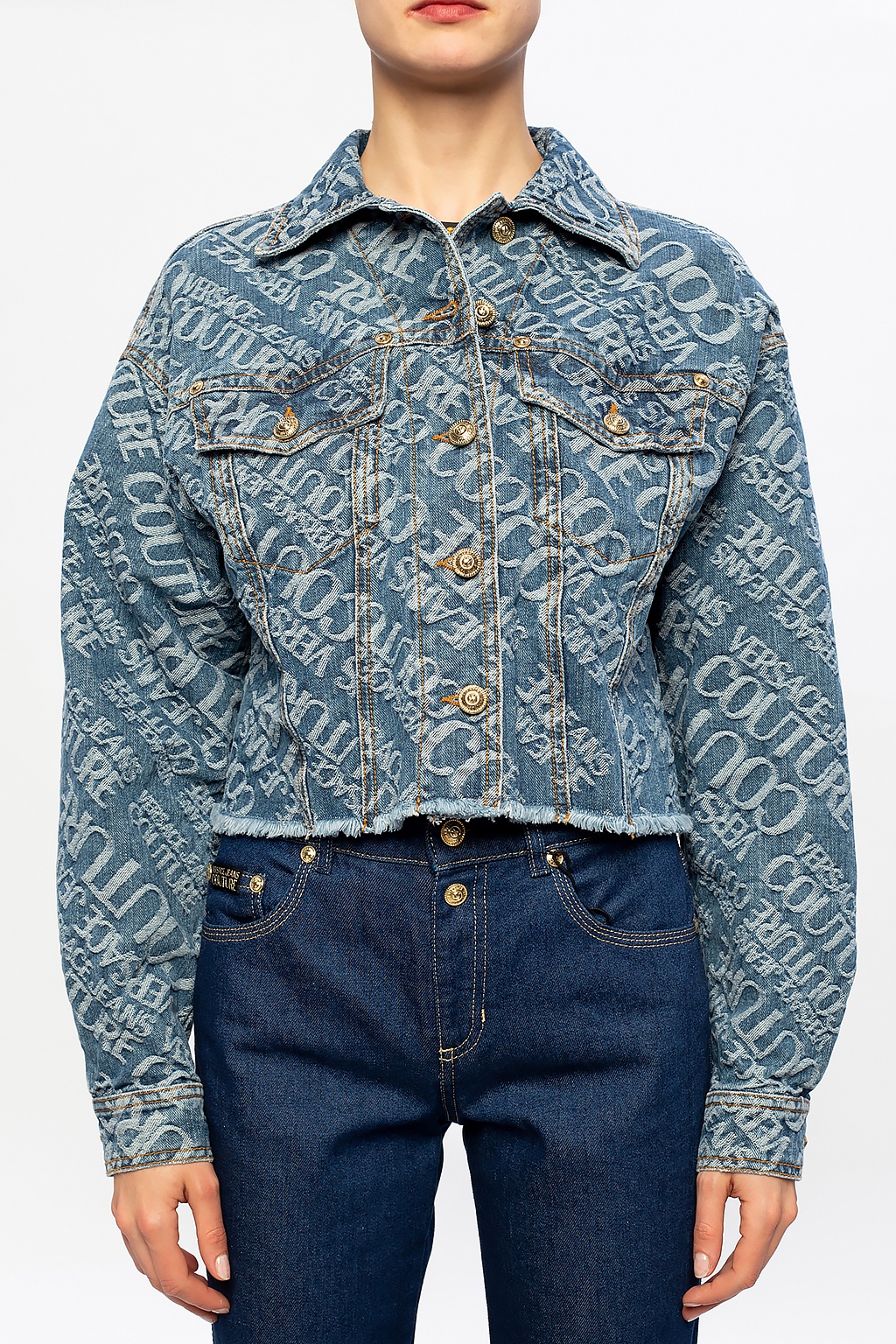 Blue Logo-embroidered denim jacket Versace Jeans Couture - Vitkac